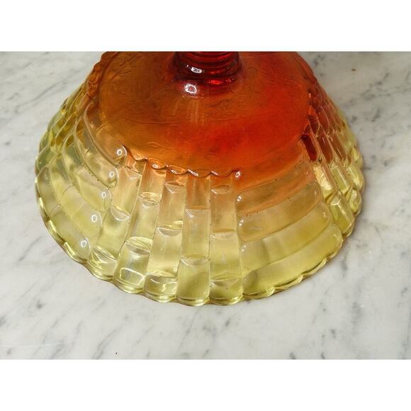 Glows Jeannette Glass Amberina Louisa Pedestal Footed Bowl Compote Ombre 1950s - Picture 12 of 13